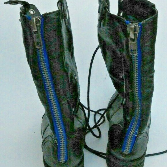 Cathy Jean Black Combat Boots Plaid Lining Fold Down Snap Zipper Womens Size 5 - Picture 4 of 11